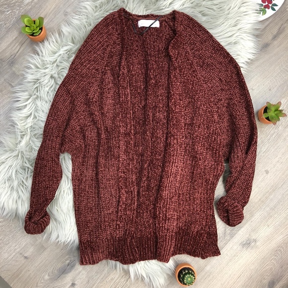 Chenille Open Knit Cardigan Sweater Warm NWT - Picture 4 of 8